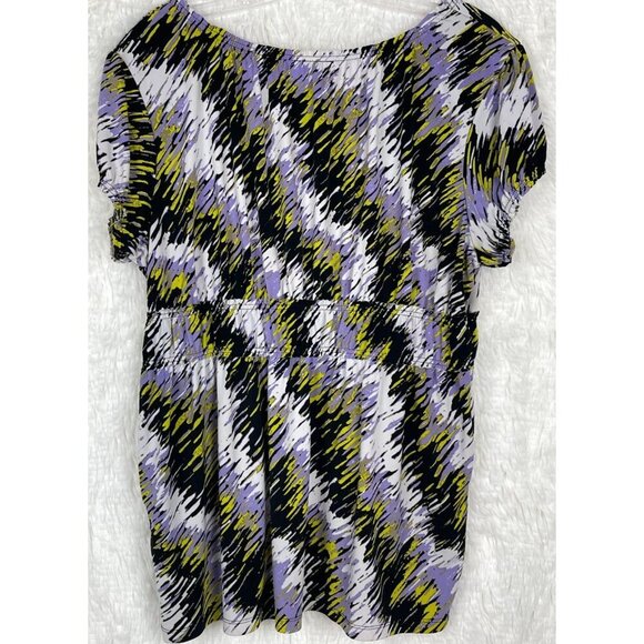 Worthington Womens Large Purple Black Yellow White ZigZag Elastic Short Sleeve - Picture 4 of 6